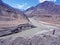 Beautiful top view of ladakh road, Himalaya mountains. Blue sky