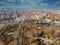 Beautiful top view on the morning city park, Heroes Square, lake, museum, roofs buildings in Budapest.