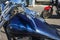 Beautiful top view of a motorcycle, blue motorcycle gas tank, motorcycle steering wheel, Shining chrome, gas handle