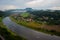 Beautiful top view of Rathen resort and Elbe from Bastei in Saxon Switzerland, Germany