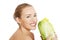 Beautiful topless caucasian woman with iceberg lettuce.