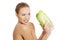 Beautiful topless caucasian woman with iceberg lettuce.