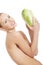 Beautiful topless caucasian woman with iceberg lettuce.