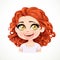 Beautiful touched cartoon brunette girl with dark red hair portrait