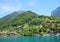 Beautiful tourist resort Merligen, lake shore of Thunersee, Berner Oberland, switzerland
