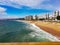 Beautiful and touristy Valparaiso beach, Chile. view from the pier.