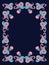 Beautiful towel with cute paisley frame and fantasy flowers in folk style on dark blue background in vector.