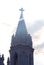 Beautiful tower with sunrays of the world famous basilica of Our Lady of Good Health in velankanni.