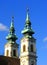 Beautiful towers of Church of St Anne in Budapest