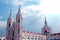 Beautiful towers of the world famous basilica of Our Lady of Good Health in velankanni.