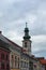 Beautiful Town Hall in the Rotovz Town Hall Square, Maribor. Stunning landscape view of medieval building against vibrant sky.