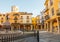 Beautiful town square or central area, the `placa major`, San Mateu, Spain