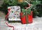 Beautiful toy wooden present box and Christmas wreath