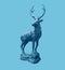 Beautiful and traditional british Deer Stag bronze, or alloy statue or sculpture cut out against a pale blue background