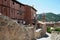 Beautiful traditional buildings at Albarracin, surrounded by mountains. Sunny day, no people. Teruel, Aragon, Spain