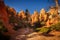 Beautiful trail between red mountain peaks in Dixie National Forest, Utah