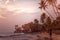 Beautiful tranquil evening sunset over the Indian Ocean on the beach of Sri Lanka in Hikkaduwa