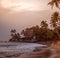 Beautiful tranquil evening sunset over the Indian Ocean on the beach of Sri Lanka in Hikkaduwa