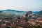 Beautiful Transylvanian saxon village and fortified church in morning sunlight