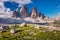 Beautiful Tre Cime di Lavaredo Mountains with blue sky, Dolomites Alps, Italy