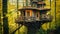 A beautiful tree house surrounded by trees, serving as a peaceful retreat in the heart of the forest, A whimsical treehouse in a