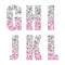 Beautiful trendy glitter alphabet letters with silver to pink ombre