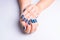 Beautiful trendy women`s manicure stylish blue. Salon care concept.