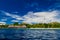 Beautiful tropical beach and overwater restaurant landscape in Maldives