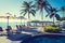 Beautiful tropical beach and sea with umbrella and chair around