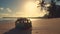 Beautiful tropical island beach sunrise and car miniature video