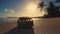 Beautiful tropical island beach sunrise and car miniature video. Punta Cana.