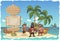 Beautiful tropical island with cartoon pirates.