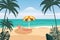 Beautiful tropical landscape seascape, lounge chair, umbrella, banner holiday vacation. Summer beach on sea ocean coast