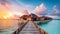Beautiful tropical landscape with wooden overwater villas - AI Generated
