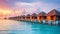 Beautiful tropical landscape with wooden overwater villas - AI Generated