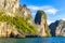 Beautiful tropical limestone islands on Koh Phi Phi Leh Thailand