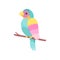 Beautiful Tropical Parrot Sitting on Perch Vector Illustration