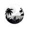 Beautiful tropical scenery with trees, water and sun, monochrome landscape in geometric shape design vector Illustration