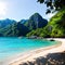 Beautiful tropical sea bay. Scenic landscape with mountain islands and blue lagoon, El Nido, Palawan, Philippines,