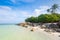 Beautiful tropical white sand and rock near the Serendipity Beach Resort at Lipe Island, Satun Province, Thailand.