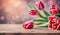 Beautiful tulip flowers bouquet and bokeh background