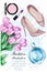 Beautiful tulip flowers with cute parfum, stylish shoes and cosmetics.