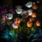 Beautiful tulips in the garden on a dark background. 3d rendering