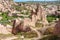 Beautiful Turkish landscape. The valleys of Cappadocia with red tuff mountains  fantastic valleys