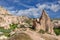 Beautiful Turkish landscape. The valleys of Cappadocia with red tuff mountains  fantastic valleys