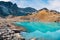 Beautiful turquoise alpine lake. Travels in the mountains