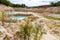 Beautiful turquoise color of water in a kaolin quarry near the city of Kyshtym, Chelyabinsk region