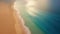 Beautiful turquoise ocean and empty sand beach. Sunlight reflecting in warm water with white waves. Generative AI