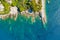 Beautiful turquoise rocky seascape. Aerial view of ligurian sea beach. Camogli near the Genova