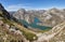 Beautiful turquoise waters reservoir and mountain landscape in Riano. Spain